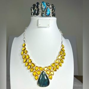 Blue Flash Labradorite Large 925 Necklace and Bracelet ONLY